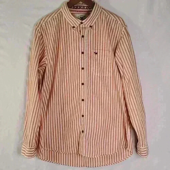 Ferrioni Sportivo Orange Stripe Button Down Shirt Scottie Dog Logo Pocket sz XL - Picture 1 of 10